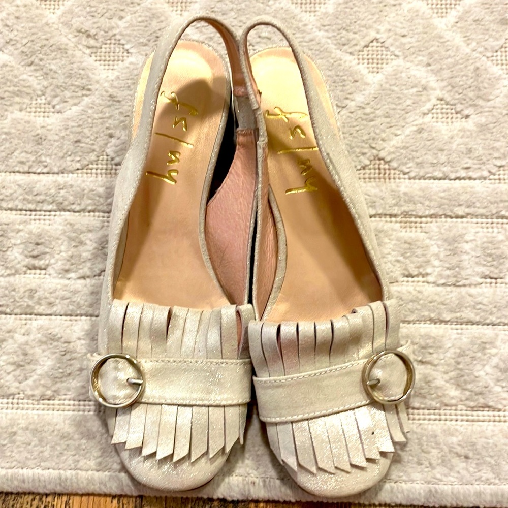 French Sole Gold and Brown Flats with Fringe Detail